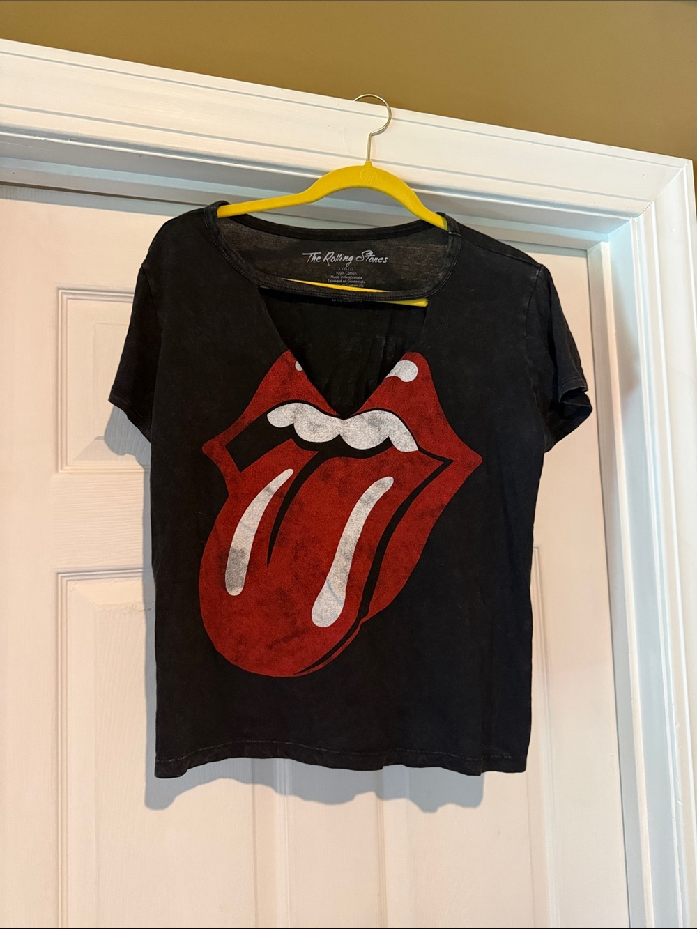 The Rolling Stones Black Tee with Red & White Tongue Graphic
